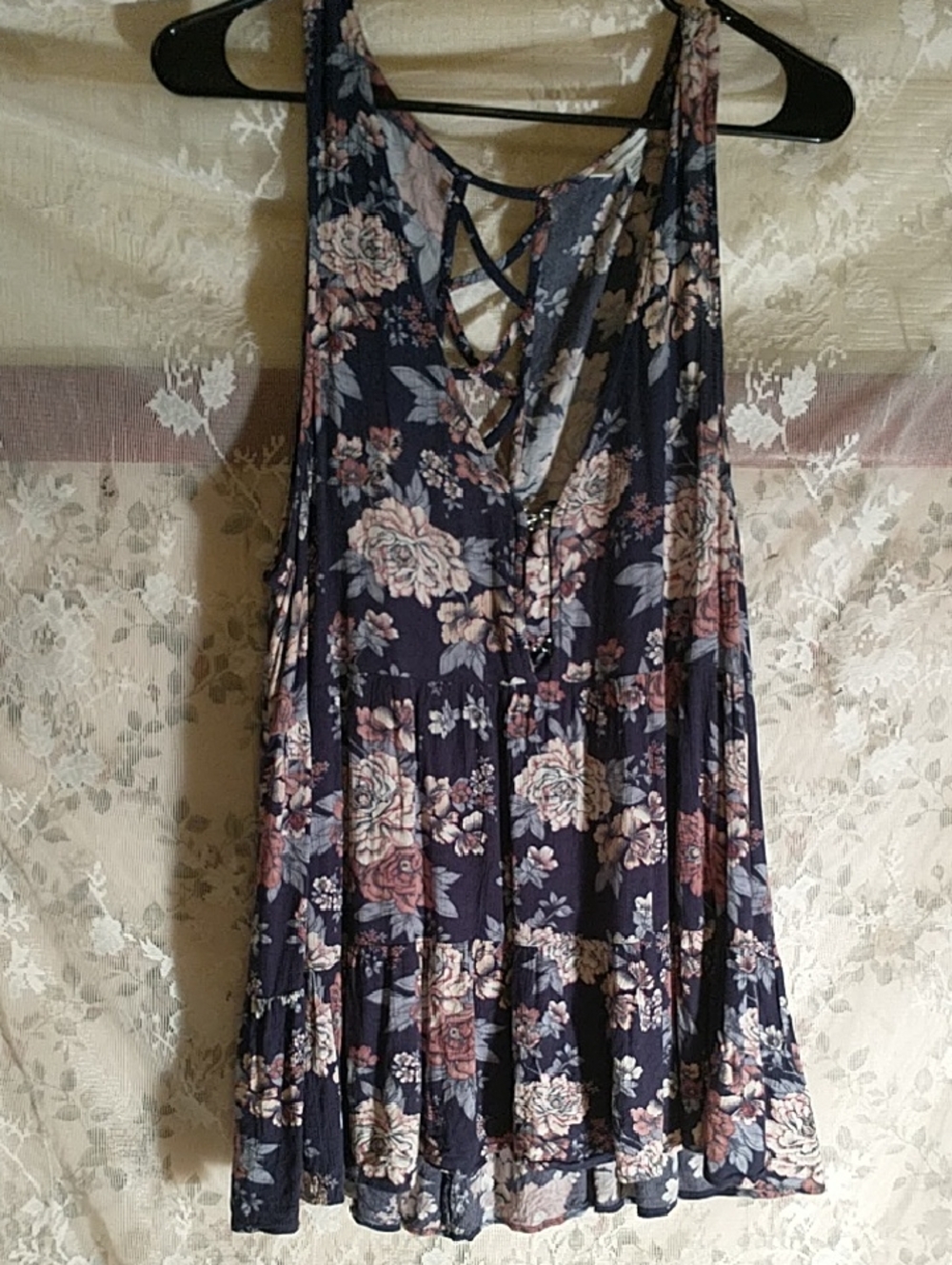 American Eagle Outfitter Sleeveless Floral Navy Mini Dress  Or Tunic Sz Med